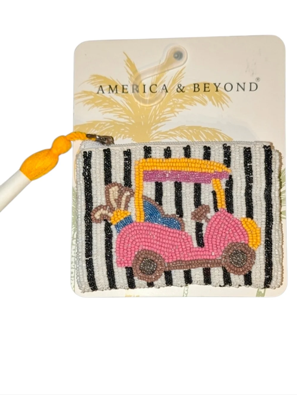 🤍▪️America & Beyond ▪️Beaded Pink Golf Cart Beaded Coin Pouch
